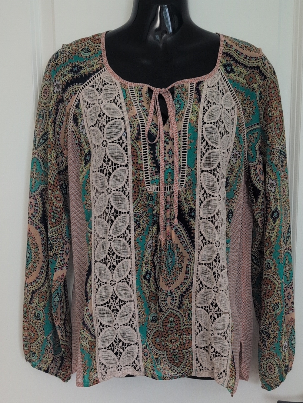 Boho Lace-Trim Paisley Peasant Top - Meadow Rue / Anthropologie